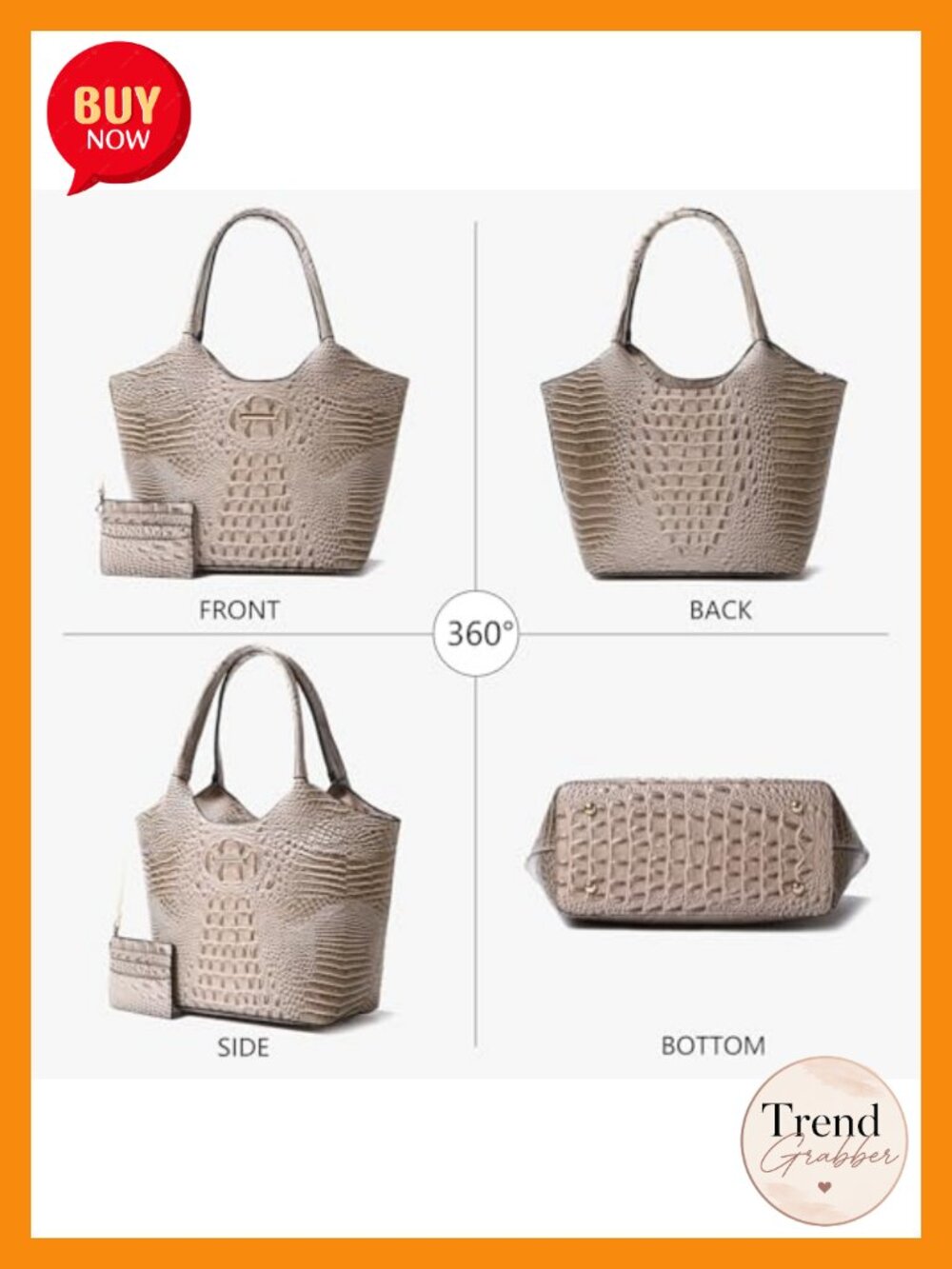 Faux Leather Crocodile Embossed Satchel Tote 2pc Set Work Handbag
